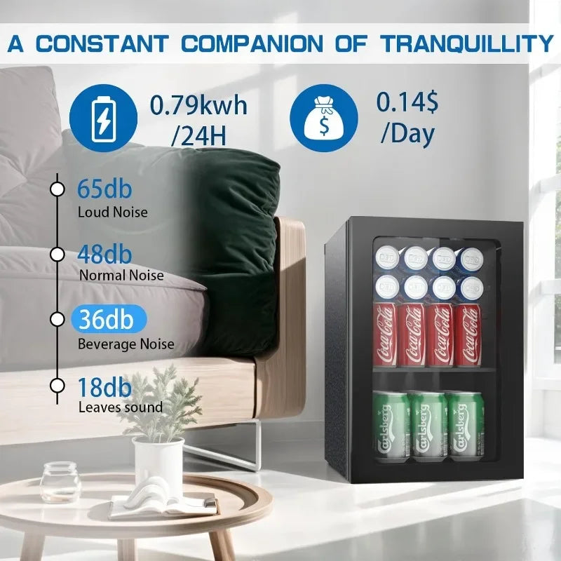 Compact Beverage Refrigerator,20 Can/0.9 Cubic Feet Fridge with Glass Front Door for Soda, Beer or Wine, Under Counter Small