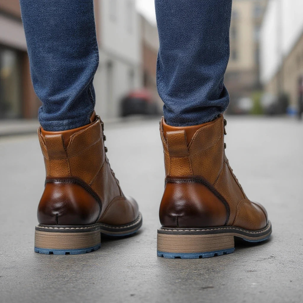 Men's Classic Leather Ankle Boots with Zipper Closure - Ky Ky Kiwi