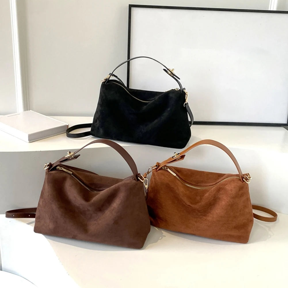 Fashionable Suede Leather Boston Tote Bag for Women - Ky Ky Kiwi
