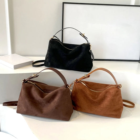 Fashionable Suede Leather Boston Tote Bag for Women - Ky Ky Kiwi