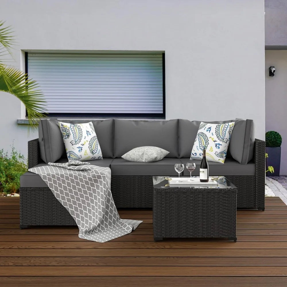 Modern 5 Piece Wicker Patio Furniture Set with Ottoman - Ky Ky Kiwi
