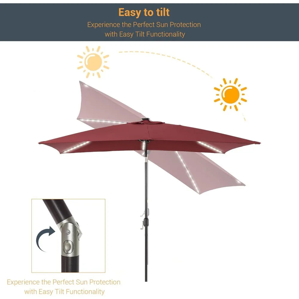 Solar-Powered Rectangle Patio Umbrella with Tilt and Crank - Ky Ky Kiwi