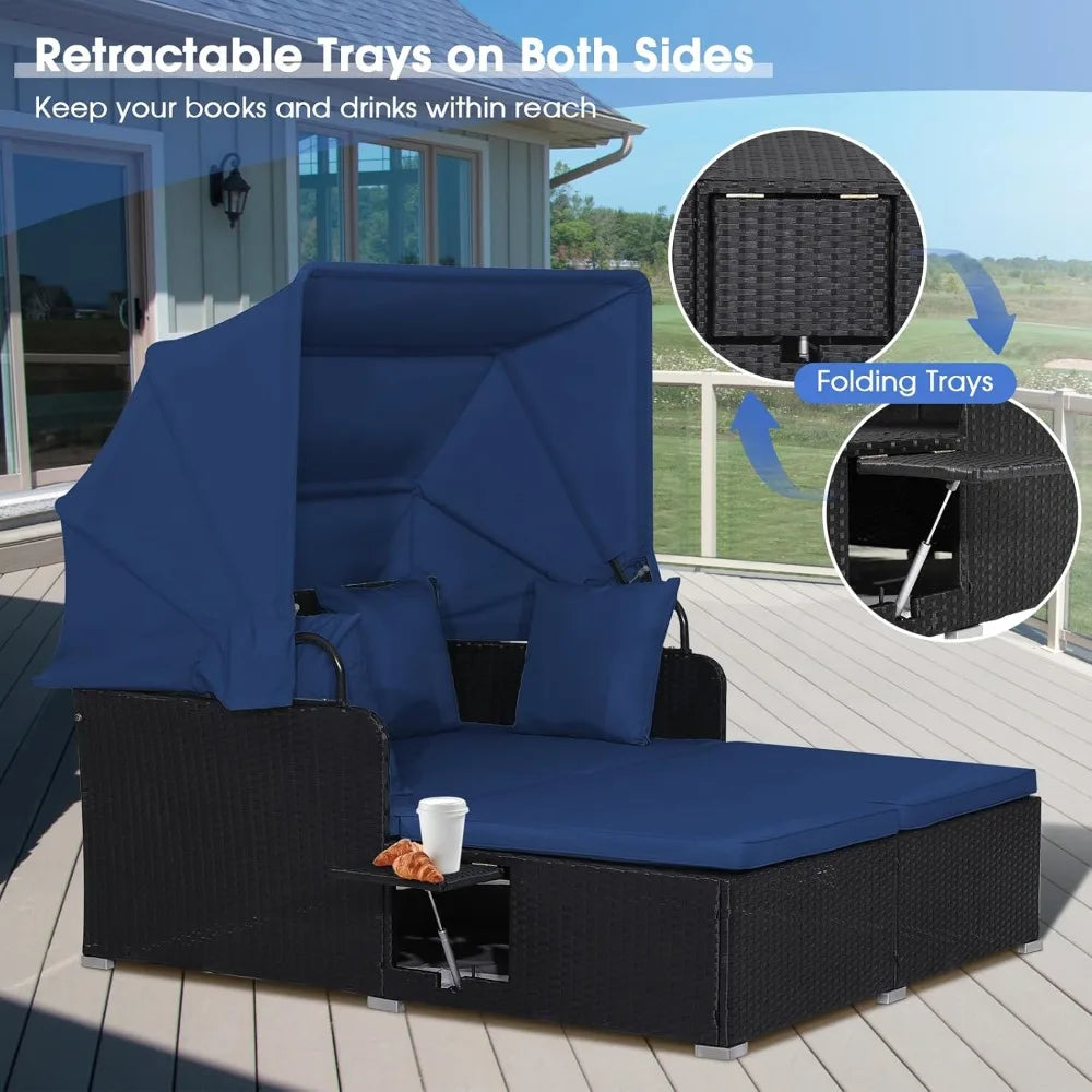 Outdoor Patio Daybed with Canopy and Cushions for Relaxation - Ky Ky Kiwi