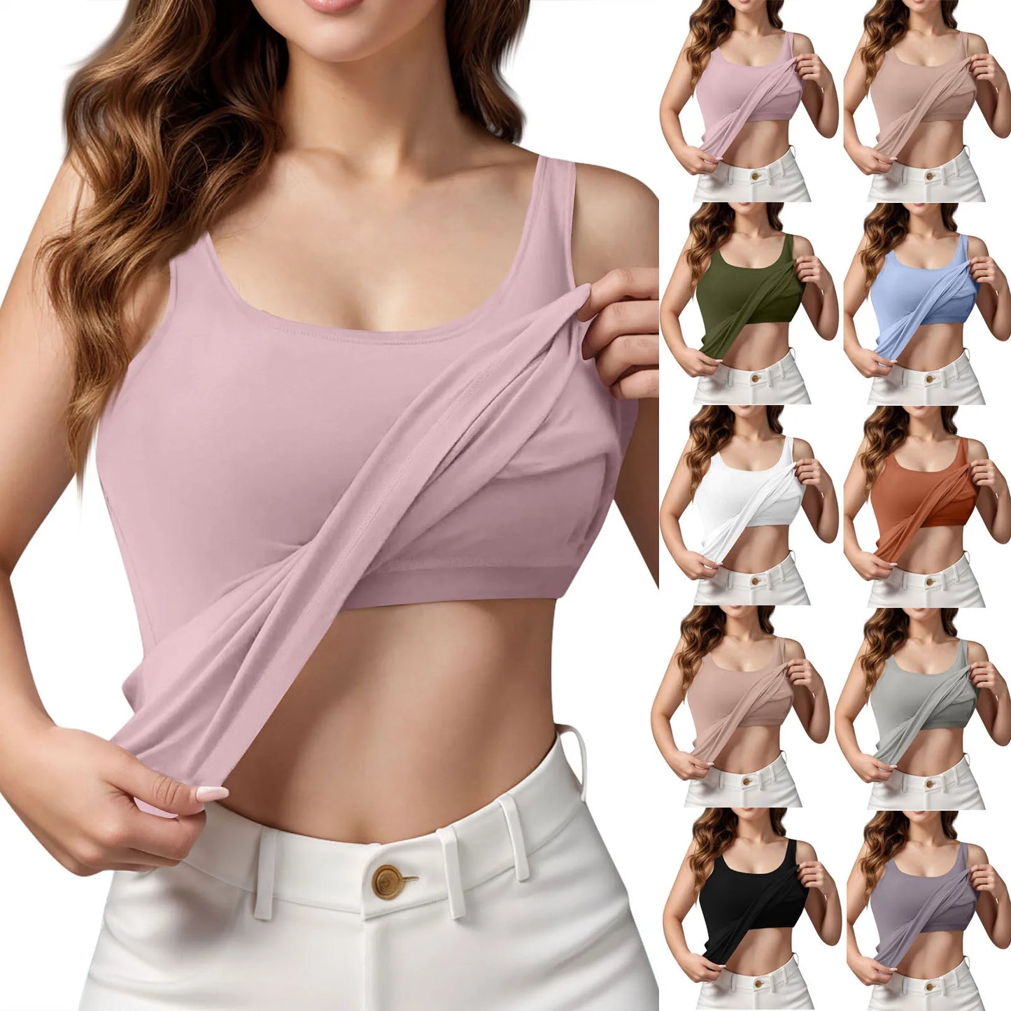 Ladies Camisole Summer New Solid Color 3/4 Cup Yoga Wear Tank Top Bottom Shirt Slimming Fitness Sports Underwear Breathable Vest