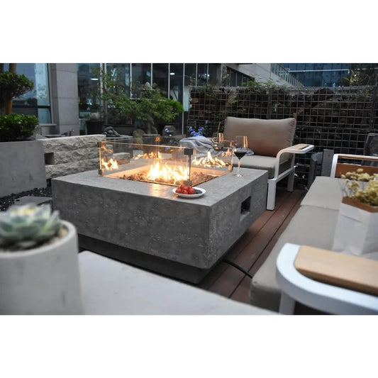 Modern Outdoor Concrete Fire Pit with Lava Rocks for Patio - Ky Ky Kiwi