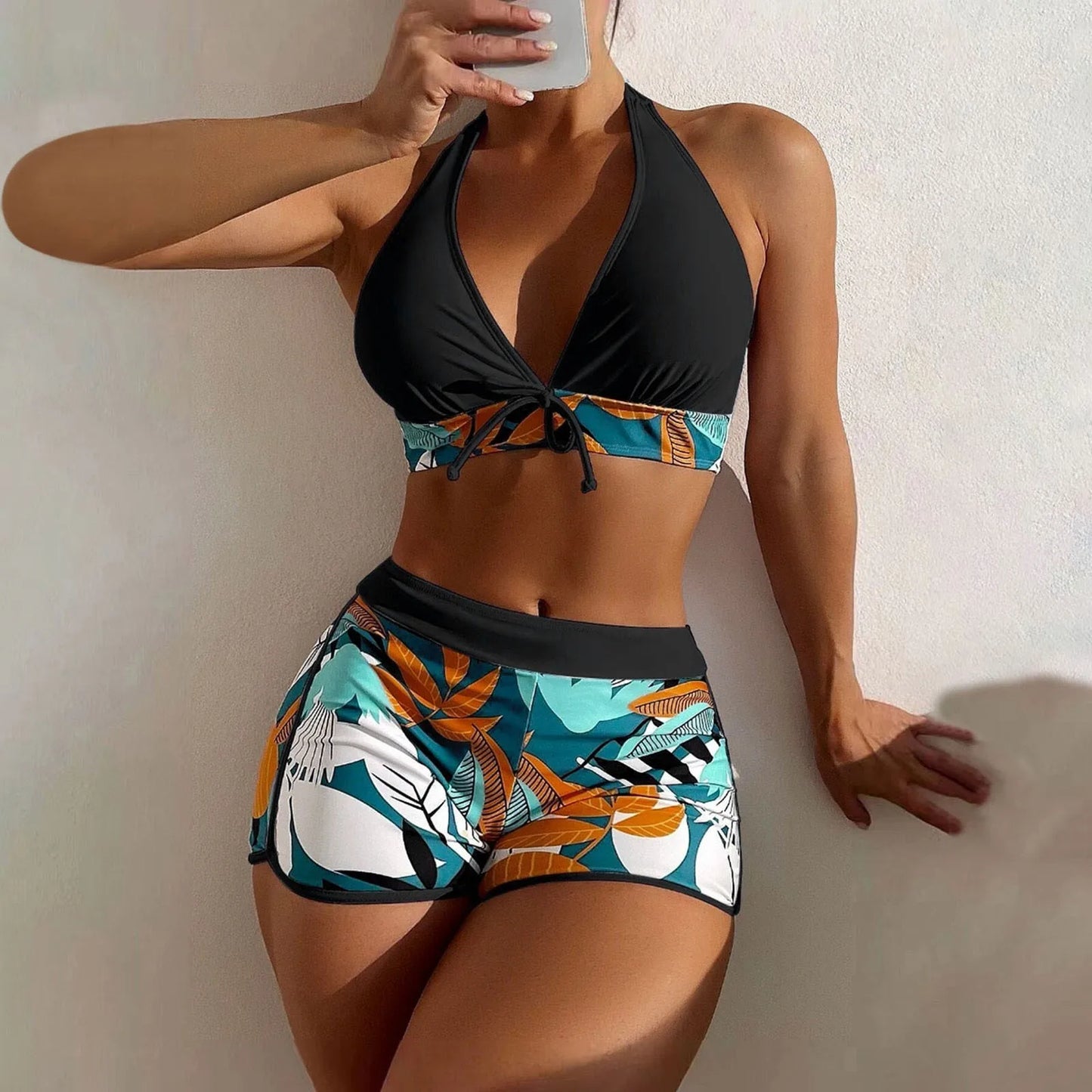 High Waist Plant Print Bikini Set for Women Beachwear - Ky Ky Kiwi