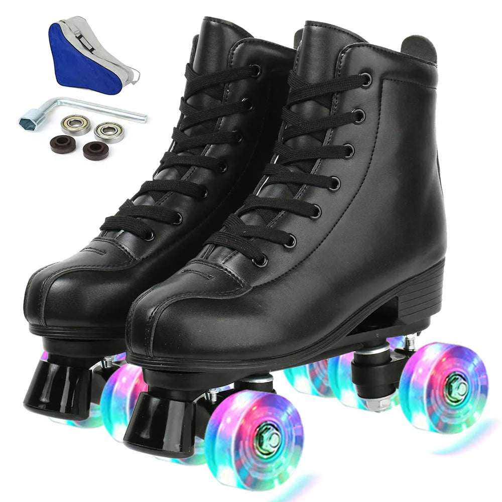 Light Up PU Leather Roller Skates for Fun Skating Adventures - Ky Ky Kiwi