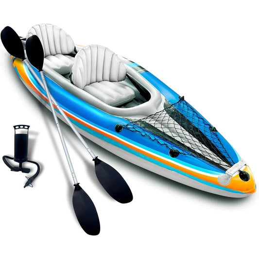 Tandem Inflatable Kayak for Fun Water Adventures with Oars - Ky Ky Kiwi