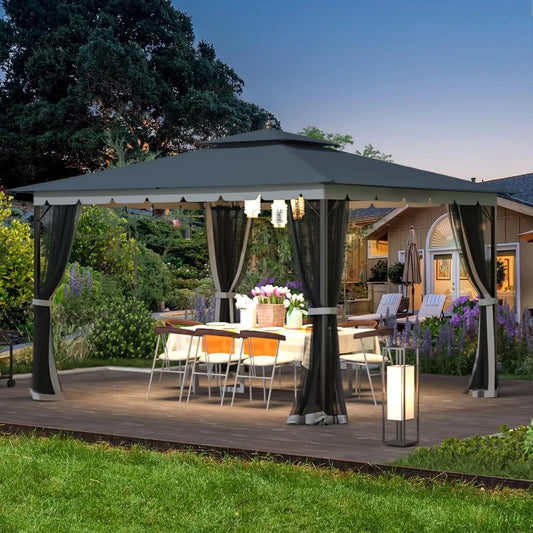 Sturdy Metal Outdoor Gazebo with Mosquito Netting and Canopy - Ky Ky Kiwi