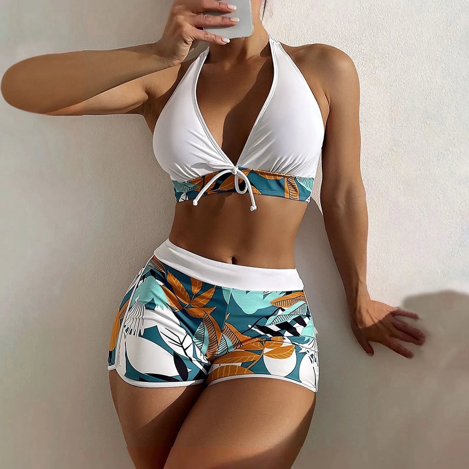 High Waist Plant Print Bikini Set for Women Beachwear - Ky Ky Kiwi