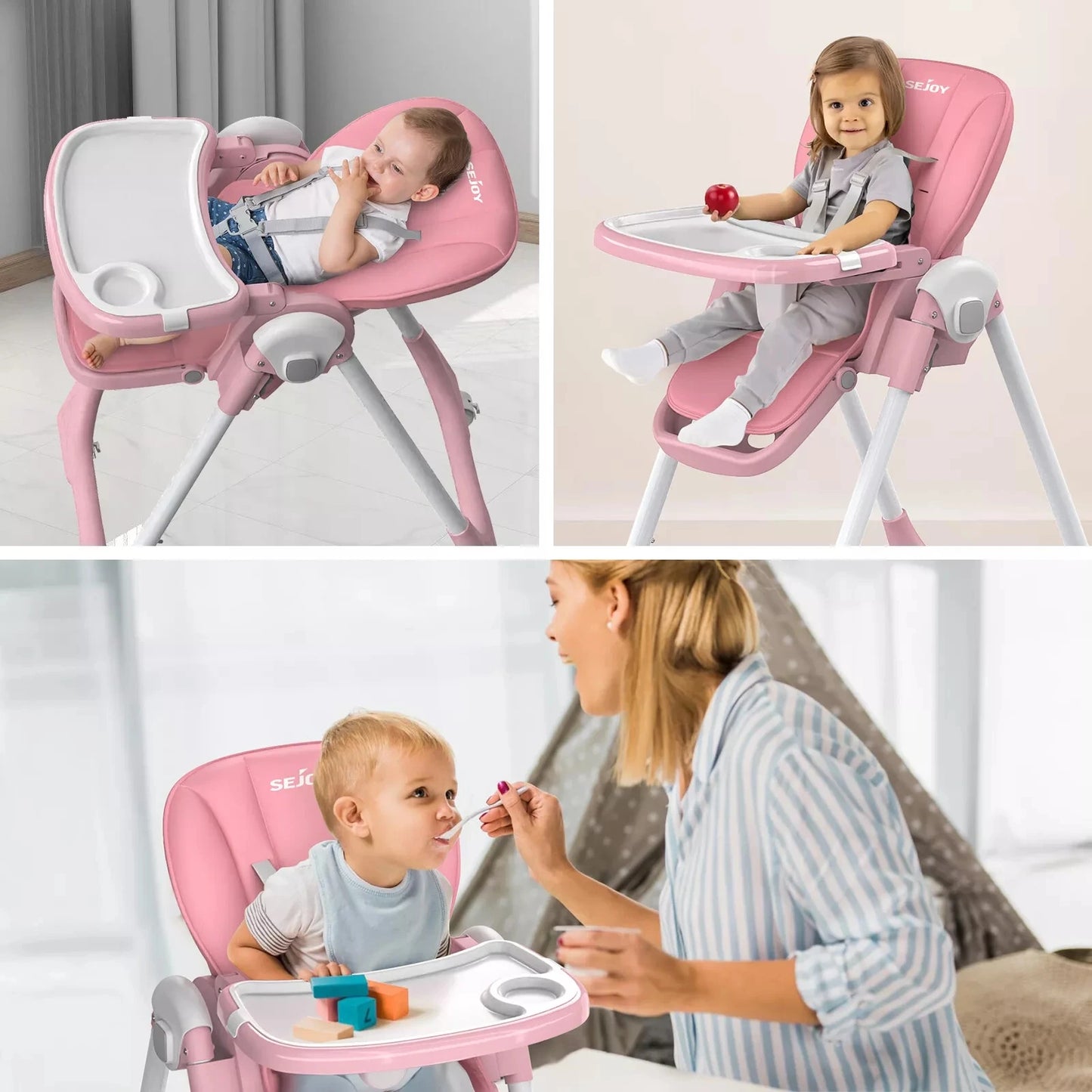 SEJOY Convertible Folding Baby High Chair with Removable Tray - Ky Ky Kiwi