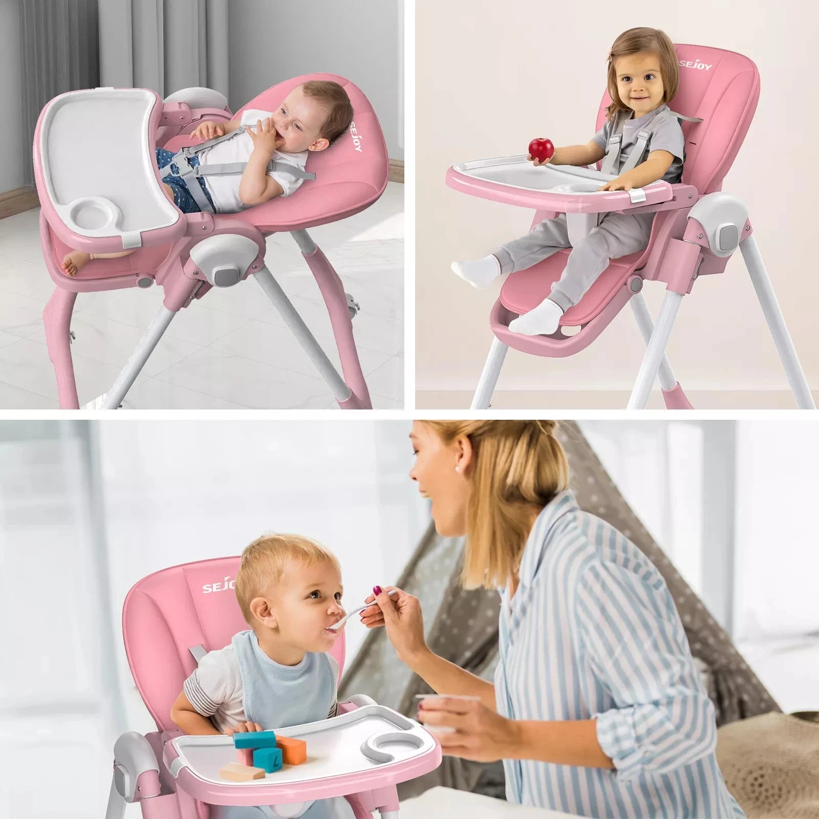 SEJOY Convertible Folding Baby High Chair with Removable Tray - Ky Ky Kiwi
