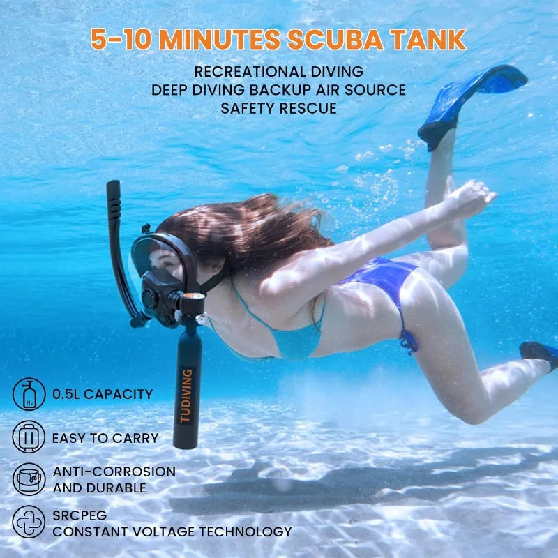 Portable Mini Scuba Tank with Full Face Snorkel Mask - Ky Ky Kiwi