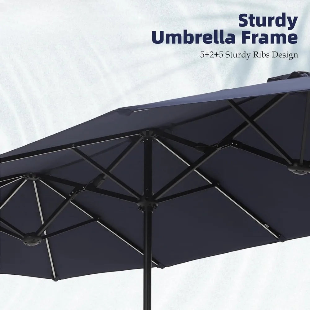 Double-Sided Patio Umbrella with Solar Lights for Outdoor Enjoyment - Ky Ky Kiwi
