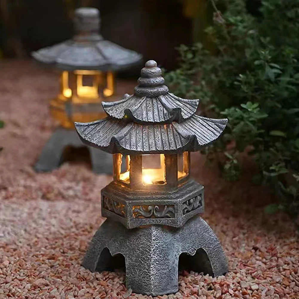 Solar LED Stone Pagoda Lantern For Outdoor Landscape Lighting - Ky Ky Kiwi