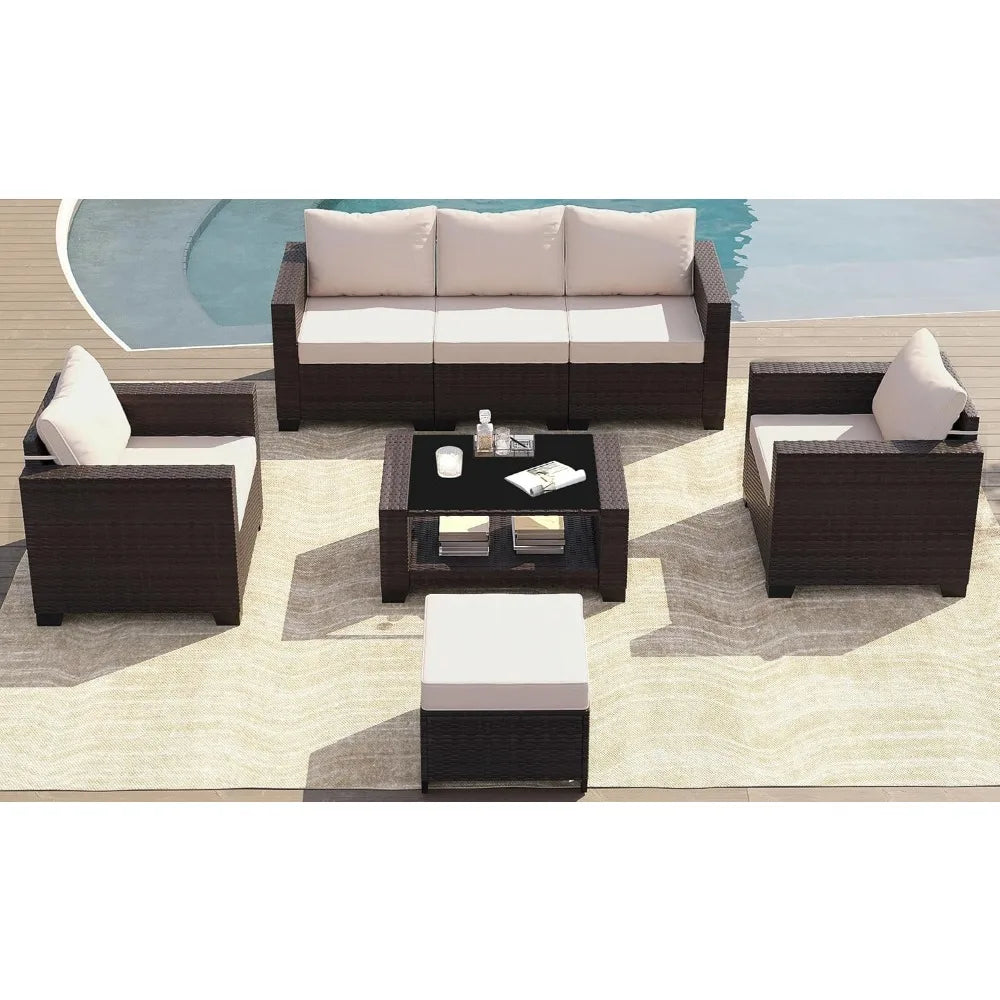 Modern Wicker Outdoor Sectional Sofa Conversation Set for Patios - Ky Ky Kiwi
