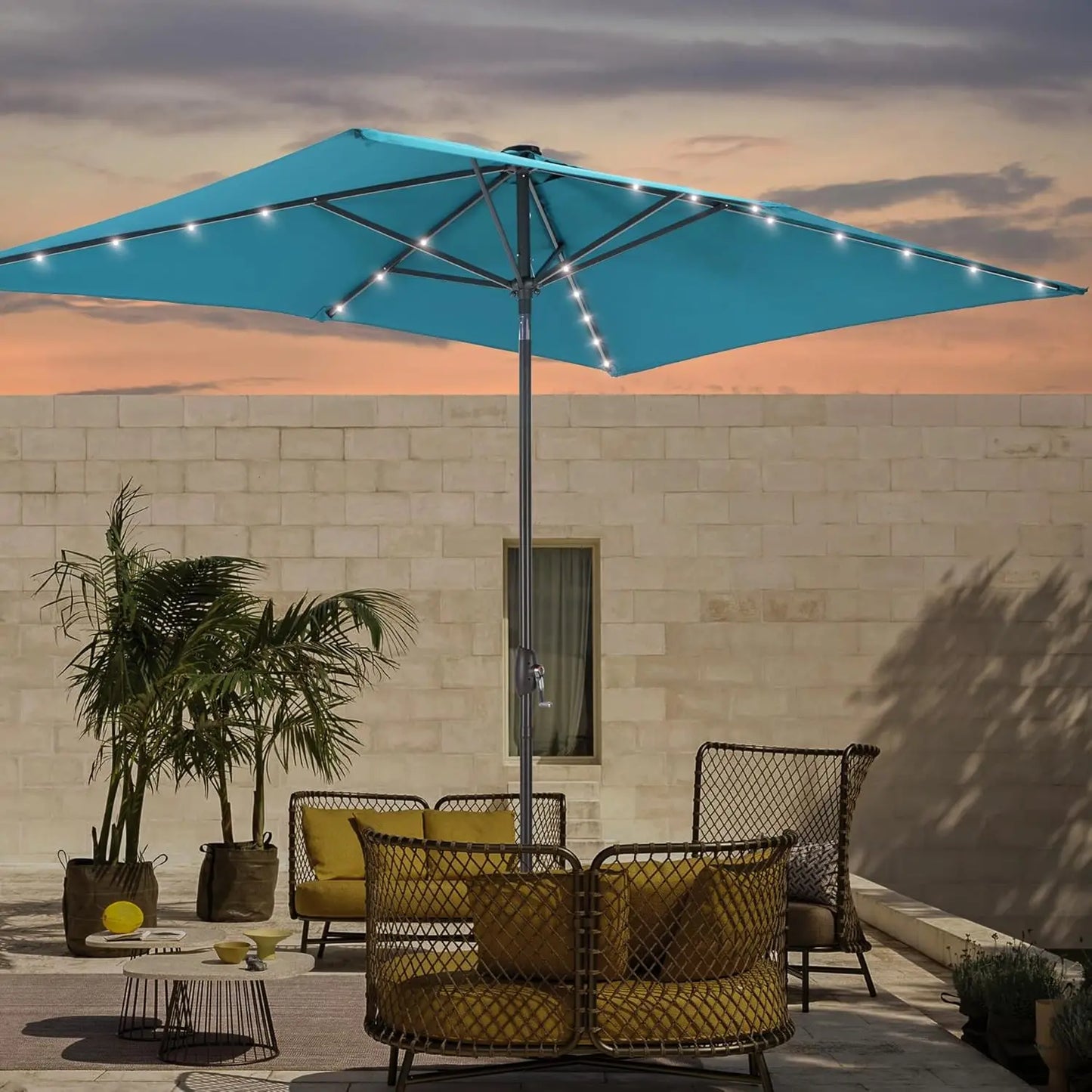 Solar-Powered Rectangle Patio Umbrella with Tilt and Crank - Ky Ky Kiwi