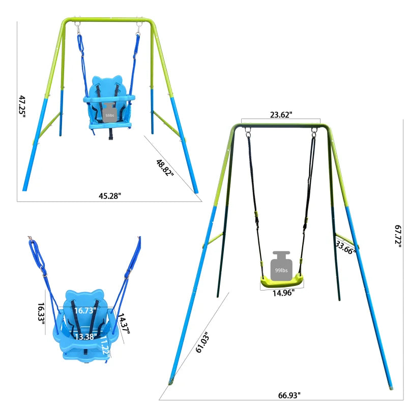 Metal Swing Set for Kids Outdoor, Heavy Duty Frame with Double Swings,  for Backyard Playground. - Ky Ky Kiwi