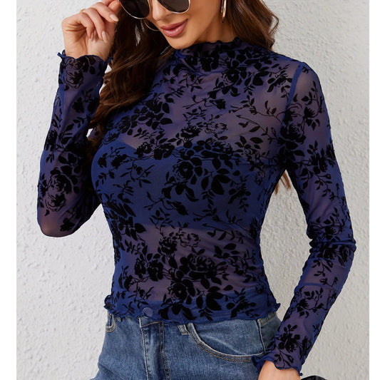 Lace Turtleneck Sheer Blouse for Women Stylish Pullover Top - Ky Ky Kiwi