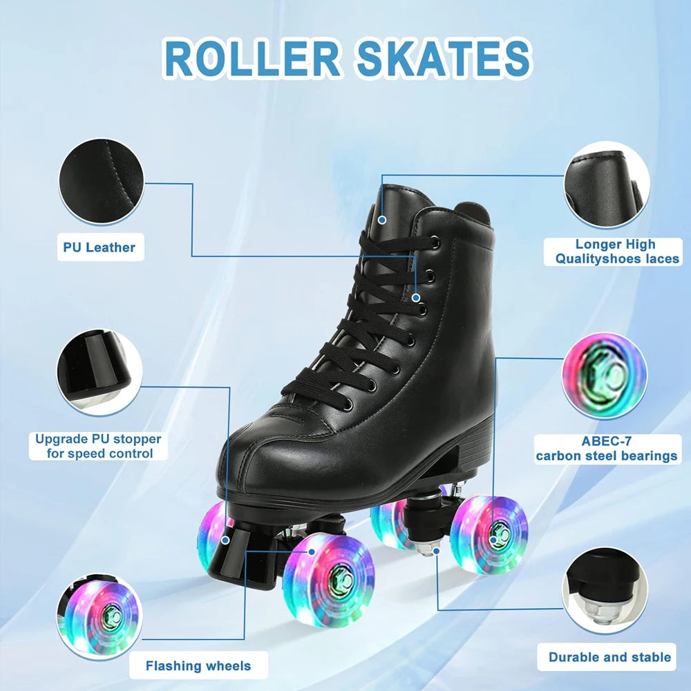 Light Up PU Leather Roller Skates for Fun Skating Adventures - Ky Ky Kiwi