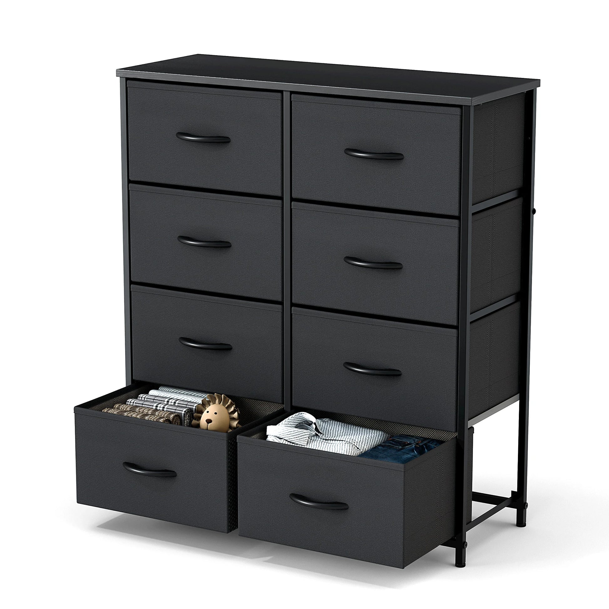 JHK Children's Bedroom Wardrobe With 8 Fabric Drawer Storage - Ky Ky Kiwi