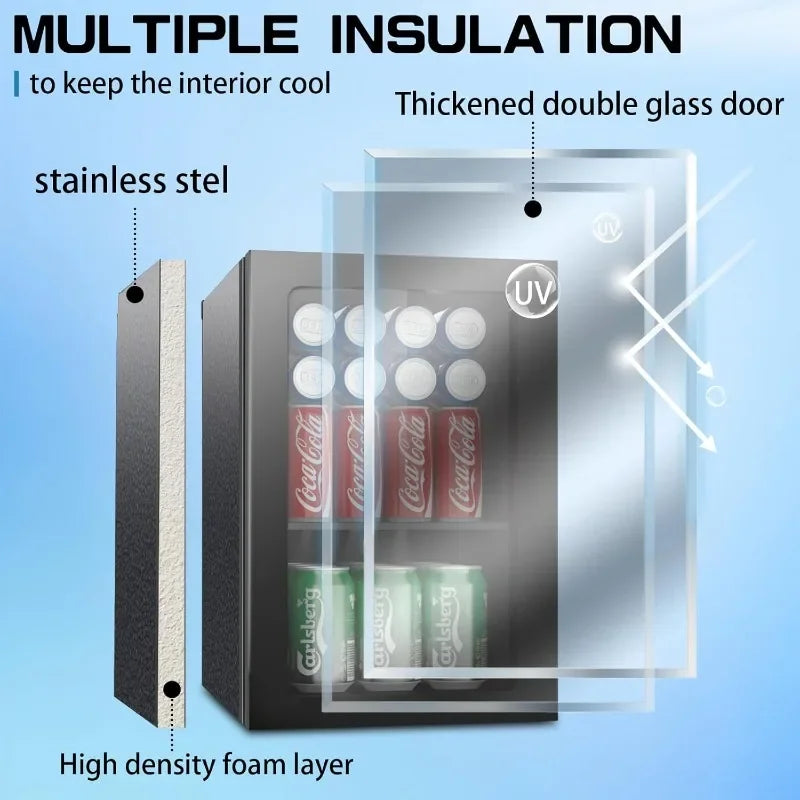 Compact Beverage Refrigerator,20 Can/0.9 Cubic Feet Fridge with Glass Front Door for Soda, Beer or Wine, Under Counter Small
