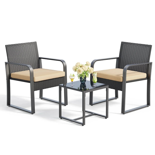 Outdoor Rattan Patio Chairs Set with Glass Coffee Table - Ky Ky Kiwi
