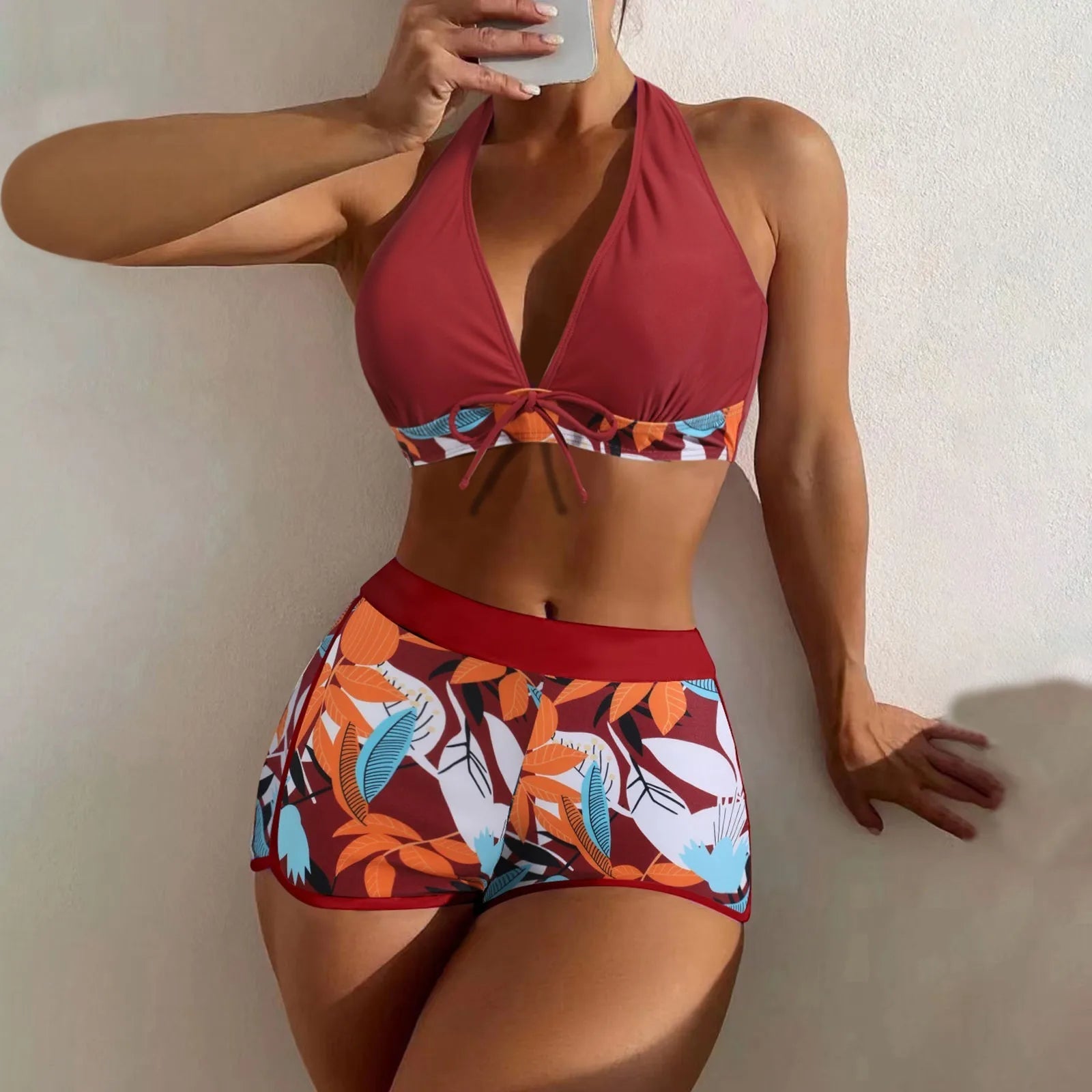 High Waist Plant Print Bikini Set for Women Beachwear - Ky Ky Kiwi