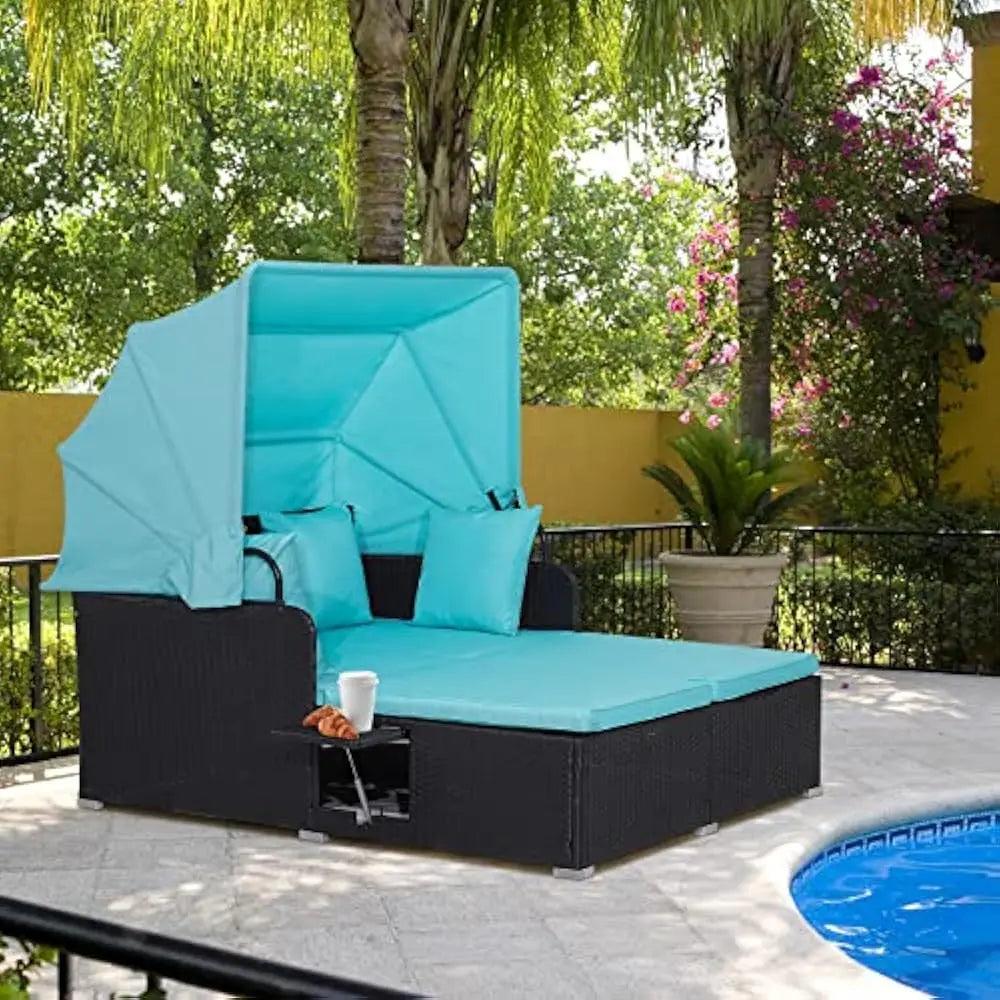 Outdoor Wicker Daybed with Canopy and Cushions for Relaxation - Ky Ky Kiwi