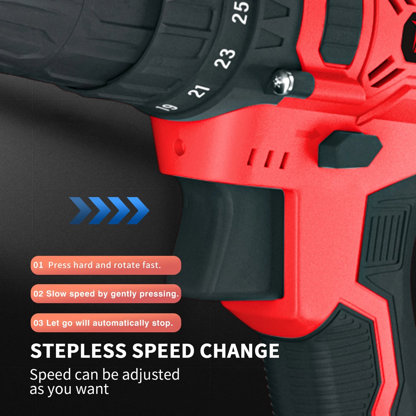 DayPlus 21V Cordless Power Drill, 3/8" Handheld Screwdriver Drill Set with 25+1 Torque Setting,1.5AH Li-ion Battery&Fast Charger
