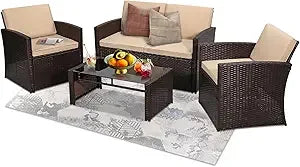 Outdoor Wicker Patio Conversation Set with Sofa and Chairs - Ky Ky Kiwi