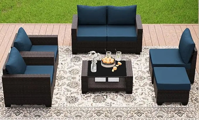 Modern Wicker Outdoor Sectional Sofa Conversation Set for Patios - Ky Ky Kiwi