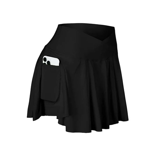 Womens Tennis Skirt with Pockets Crossover High Waisted Athletic Golf Skorts Running Workout Skirts 2 in 1