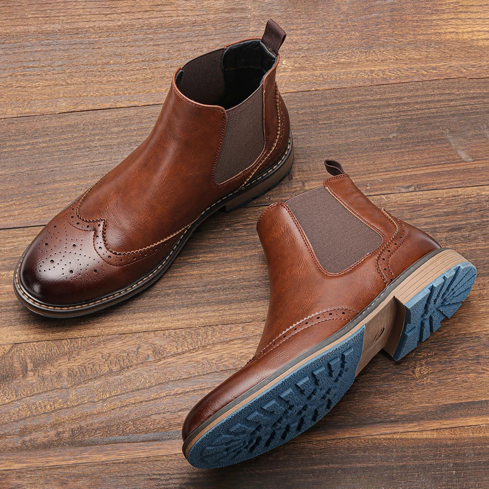 Classical Brogue Chelsea Boots for Stylish Men - Ky Ky Kiwi