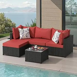 Modern 5 Piece Wicker Patio Furniture Set with Ottoman - Ky Ky Kiwi