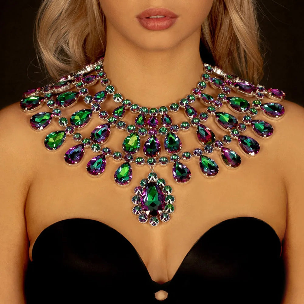 Dramatic Multilayer Crystal Choker Necklace for Bridal Elegance - Ky Ky Kiwi