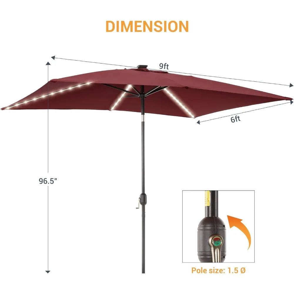 Solar-Powered Rectangle Patio Umbrella with Tilt and Crank - Ky Ky Kiwi