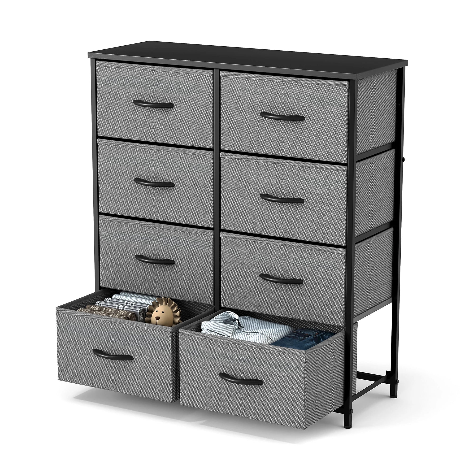 JHK Children's Bedroom Wardrobe With 8 Fabric Drawer Storage - Ky Ky Kiwi