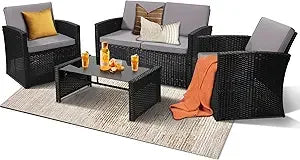 Outdoor Wicker Patio Conversation Set with Sofa and Chairs - Ky Ky Kiwi
