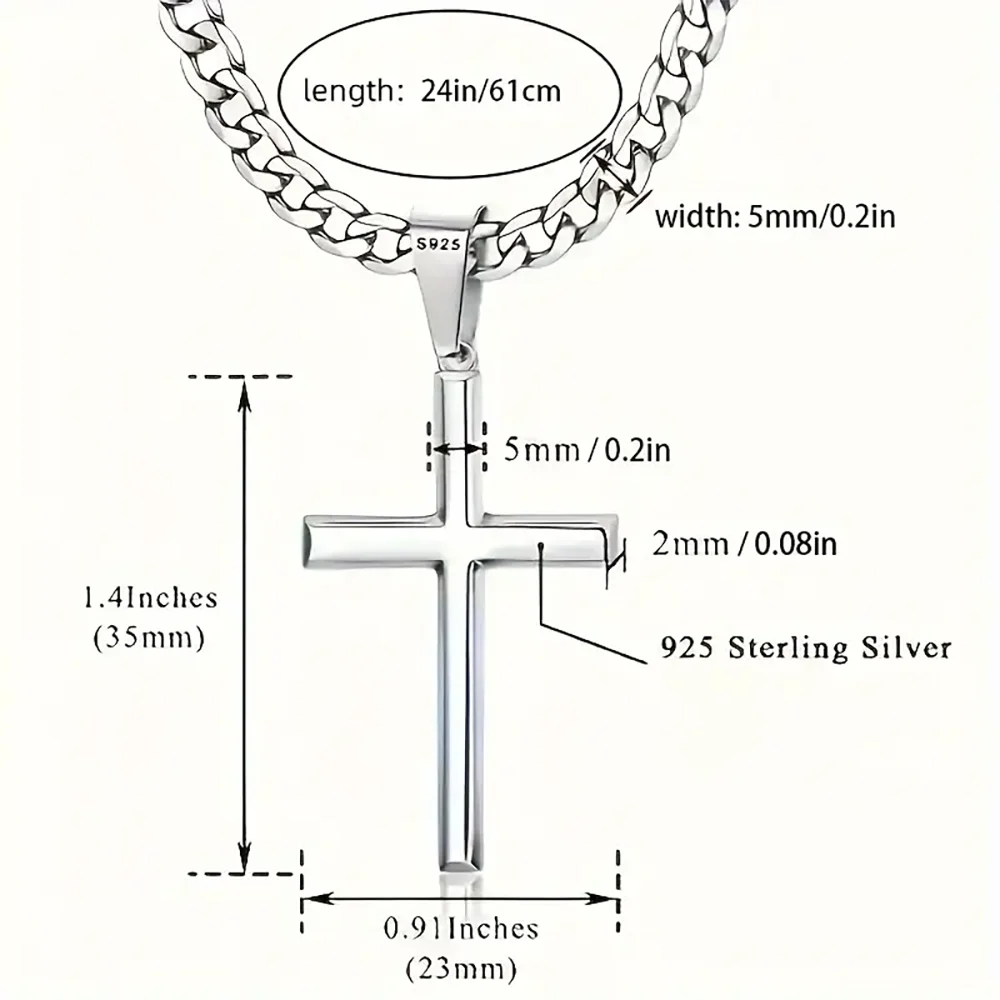 Sterling Silver Cross Pendant Necklace for Men and Women - Ky Ky Kiwi