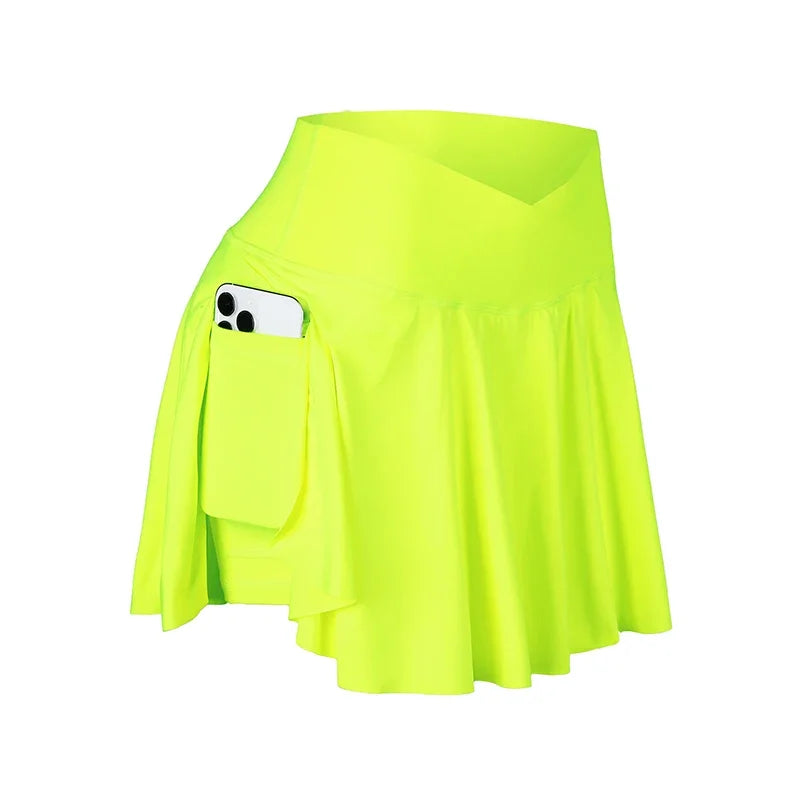 Womens Tennis Skirt with Pockets Crossover High Waisted Athletic Golf Skorts Running Workout Skirts 2 in 1