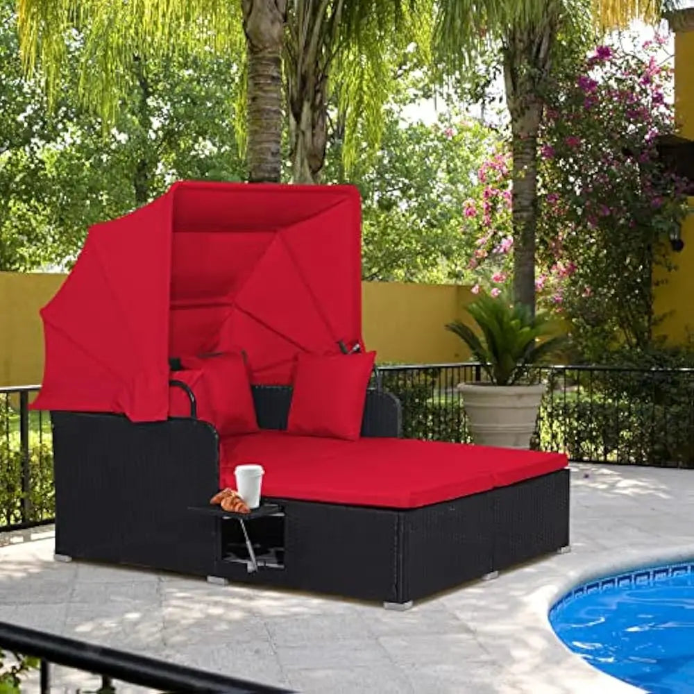 Outdoor Patio Daybed with Canopy and Cushions for Relaxation - Ky Ky Kiwi