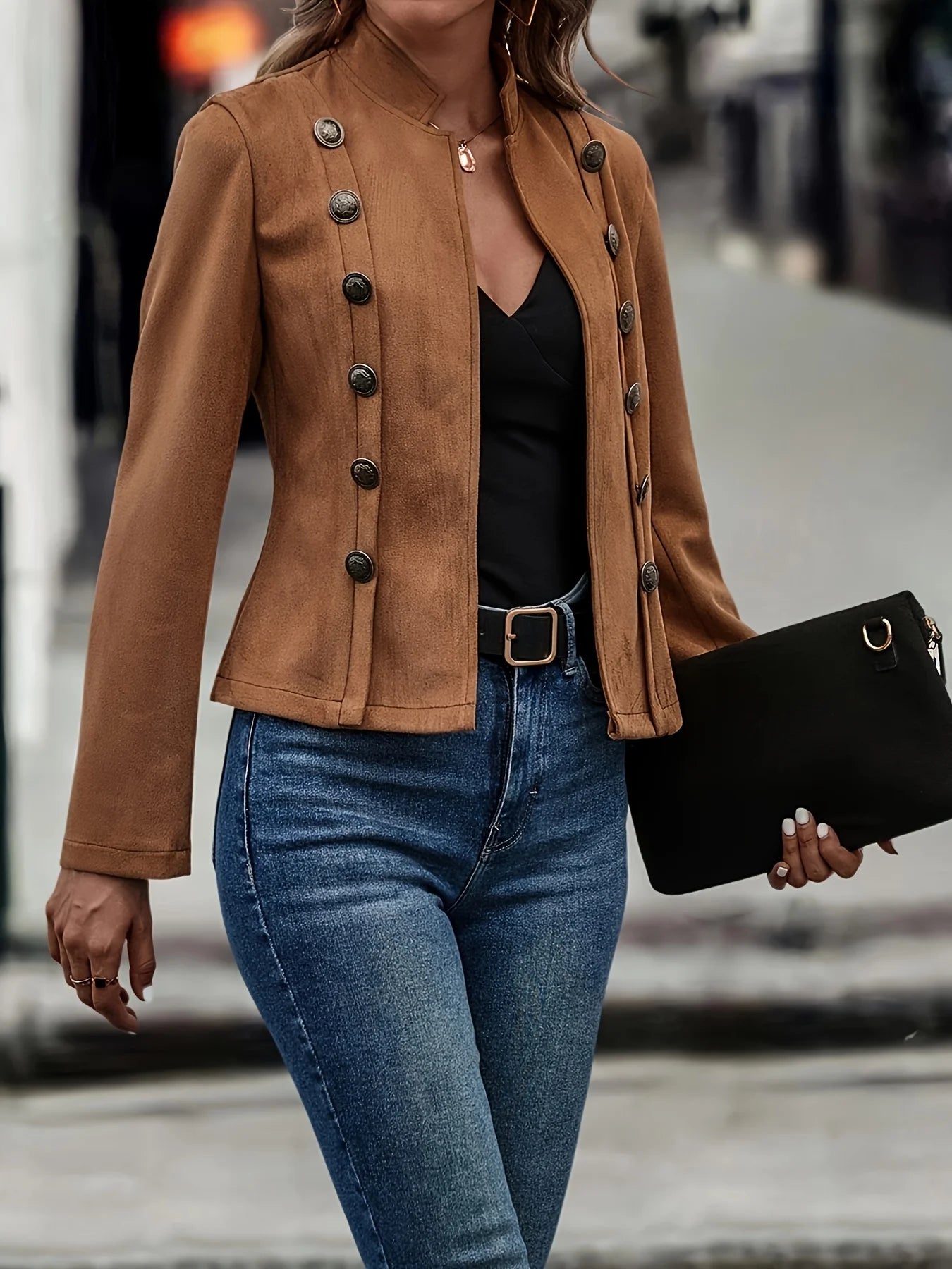 Women's Double Breasted Decorative Jacket for a Slim Look - Ky Ky Kiwi