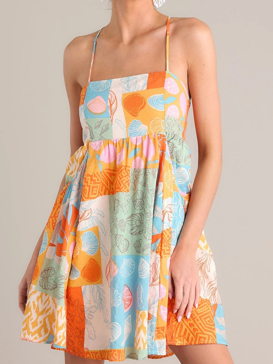 Women s Boho Floral Print Spaghetti Strap Maxi Dress with Open Back and Ruffle Hem for Summer Beach Vacation