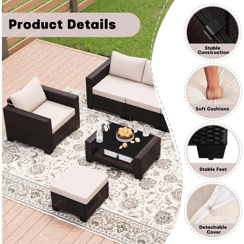 Modern Wicker Outdoor Sectional Sofa Conversation Set for Patios - Ky Ky Kiwi