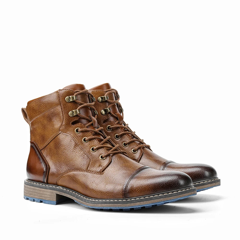 Men's Classic Leather Ankle Boots with Zipper Closure - Ky Ky Kiwi