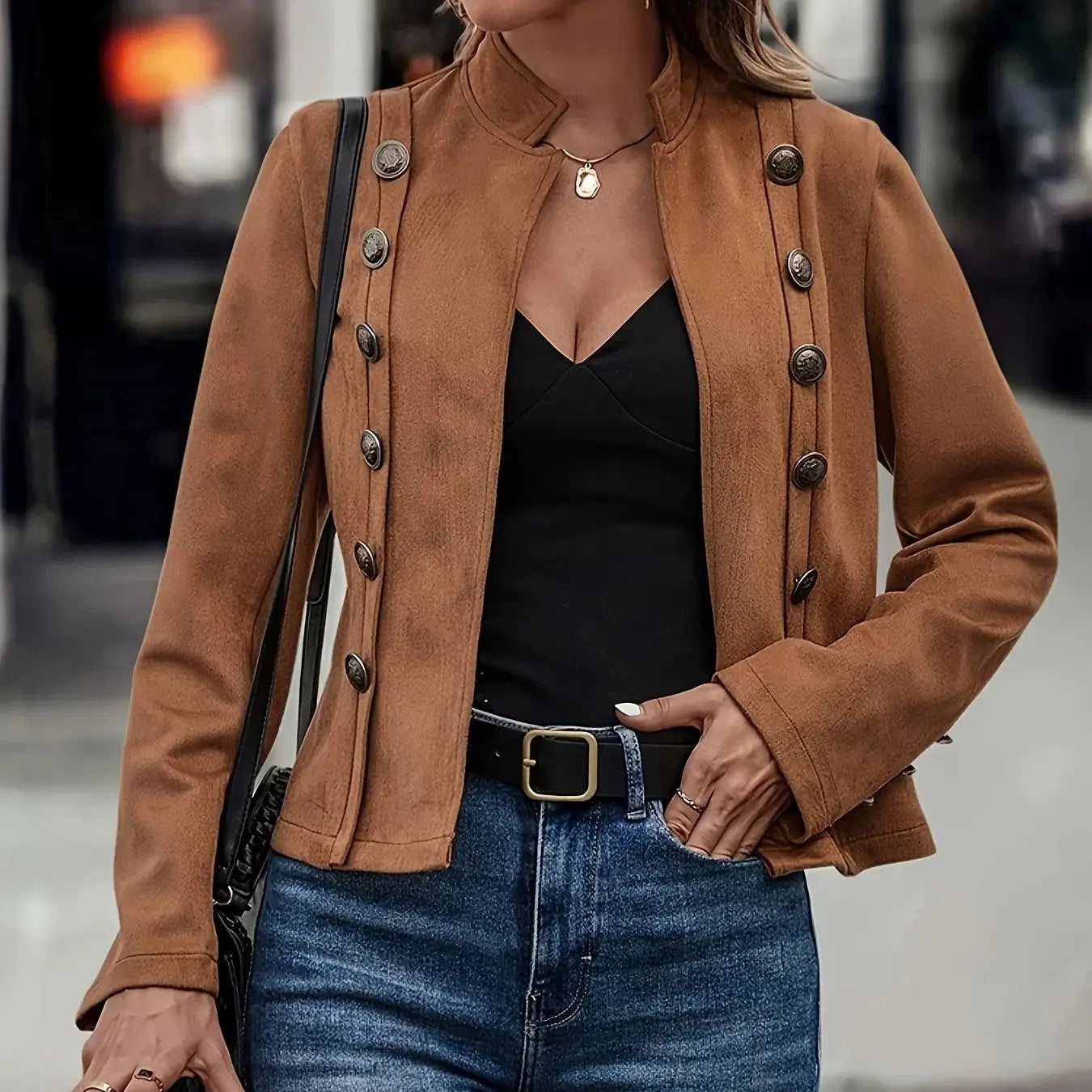 Women's Double Breasted Decorative Jacket for a Slim Look - Ky Ky Kiwi