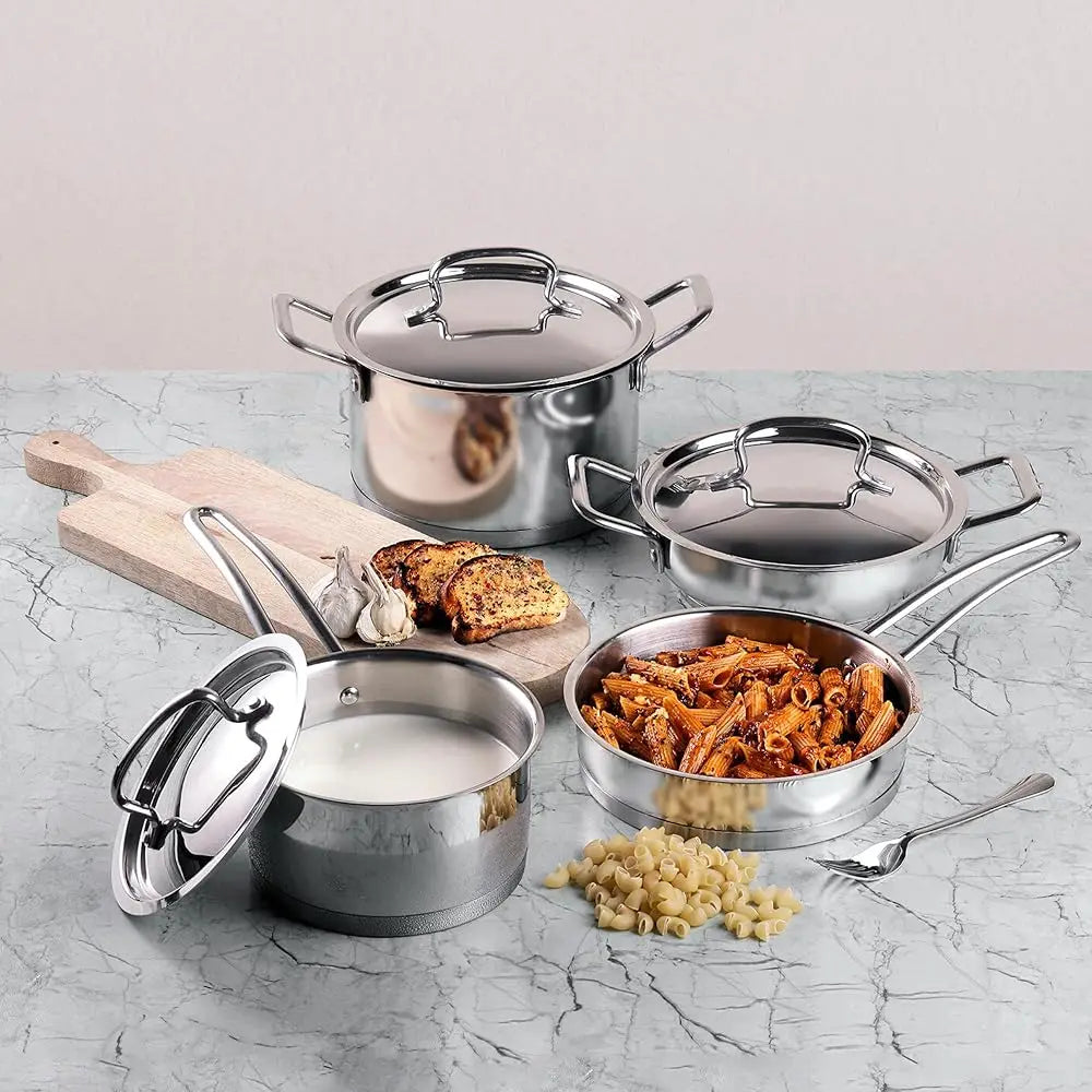Classique Deluxe Stainl Steel Cookware Set Of 4 Pcs/Saucepan, Saucepot, Wok And Frypan/Steel Utensils Cooking Set For Kitchen,