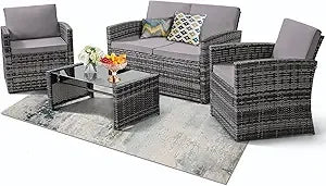 Outdoor Wicker Patio Conversation Set with Sofa and Chairs - Ky Ky Kiwi