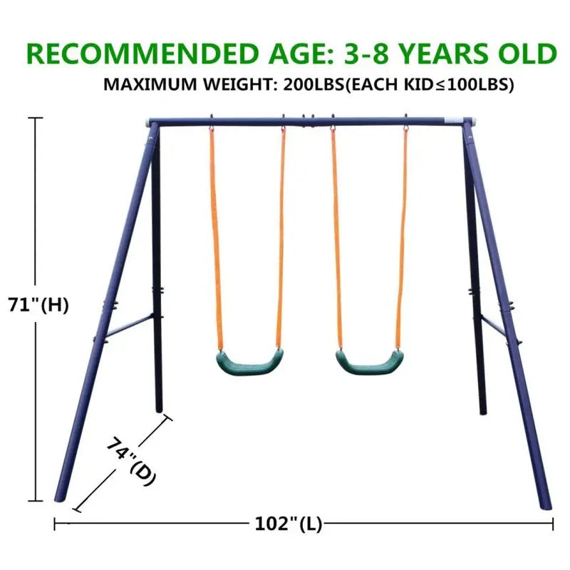 Metal Swing Set for Kids Outdoor, Heavy Duty Frame with Double Swings,  for Backyard Playground. - Ky Ky Kiwi